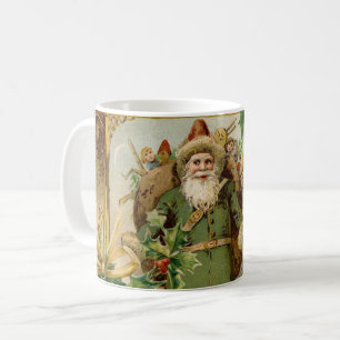 Old World Green Santa Christmas Collage Antique Coffee Mug