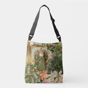 Old World Green Santa Christmas Collage Antique Crossbody Bag