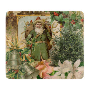 Old World Green Santa Christmas Collage Antique Cutting Board
