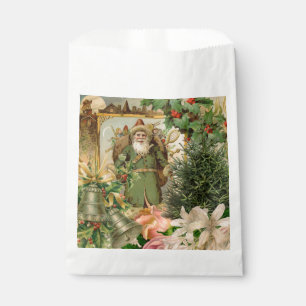 Old World Green Santa Christmas Collage Antique  Favour Bags