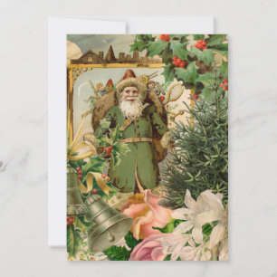 Old World Green Santa Christmas Collage Antique Holiday Card