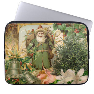 Old World Green Santa Christmas Collage Antique  Laptop Sleeve