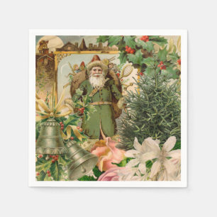 Old World Green Santa Christmas Collage Antique Napkin