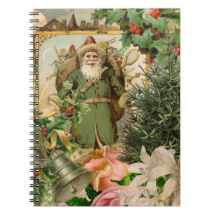 Old World Green Santa Christmas Collage Antique Notebook