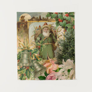 Old World Green Santa Christmas Collage Antique  Tapestry