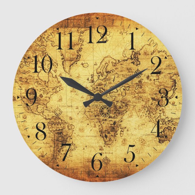 Old World Map Antique History Designer Clock (Front)