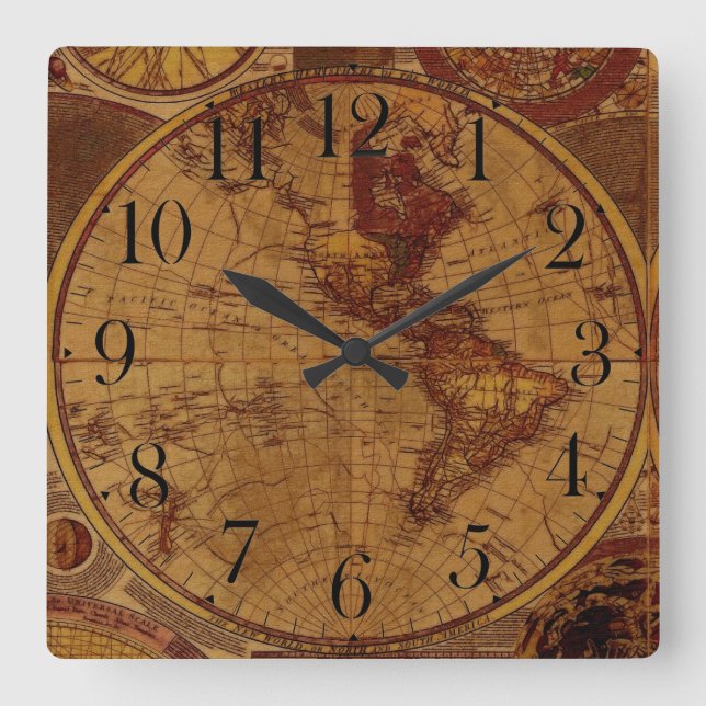 Old World Map Antique History Designer Clock (Front)