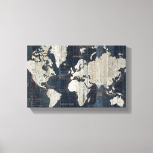 Old World Map Blue Canvas Print