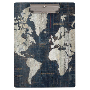 Old World Map Blue Clipboard