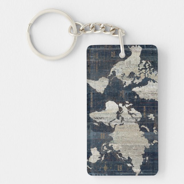 Old World Map Blue Key Ring (Front)