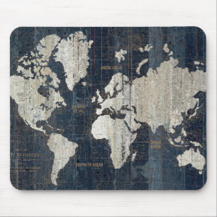 Old World Map Blue Mouse Pad