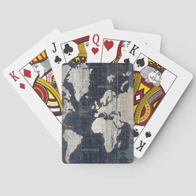 Old World Map Blue Playing Cards (Back)
