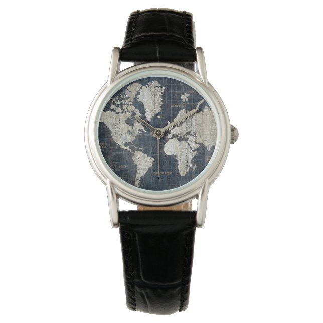 Old World Map Blue Watch (Front)