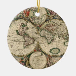 Old world map ceramic tree decoration