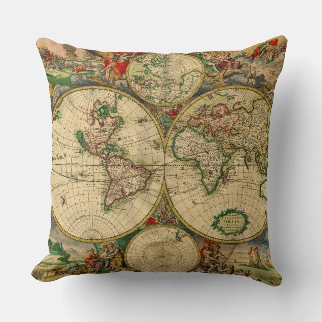 Old World Map Cushion (Front)