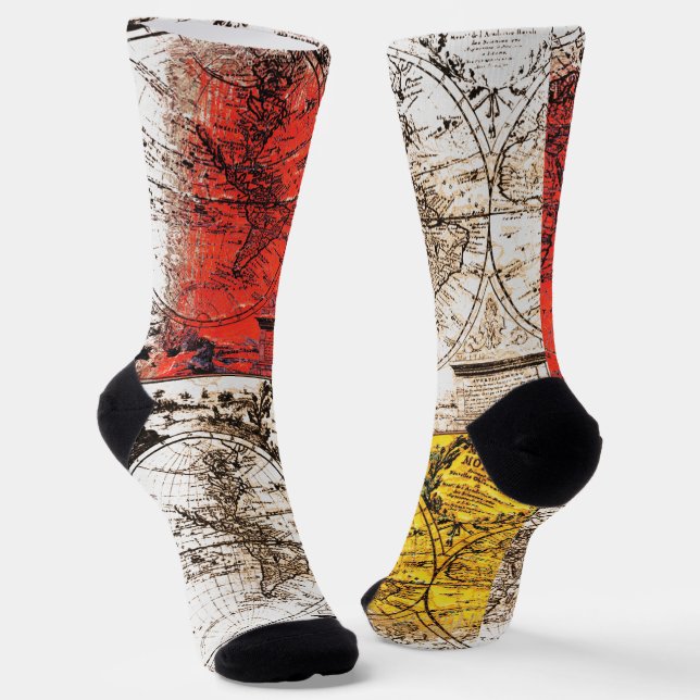  Old World Map Design  Socks (Angled)