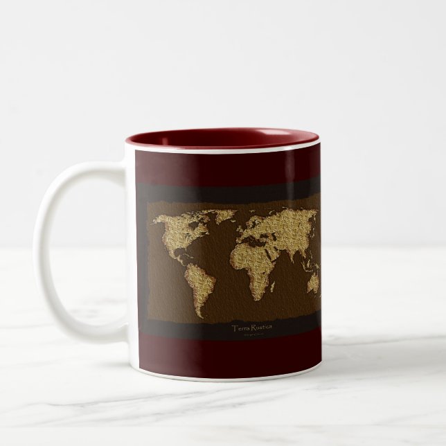 Old World Map Designer Gift Two-Tone Coffee Mug (Left)