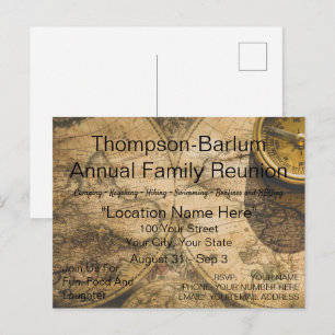 Old World Map Family Reunion Invitation Postcard