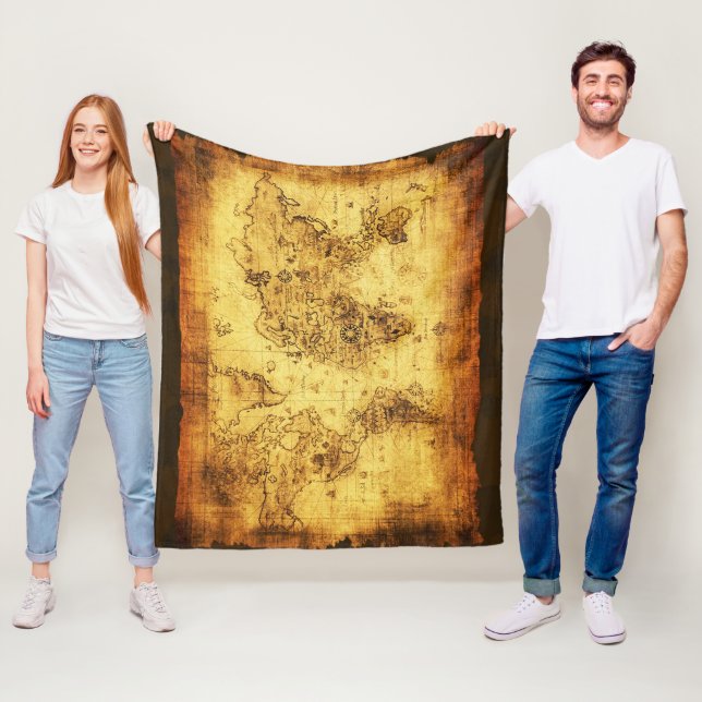 Old World Map Fleece Blanket (In Situ)