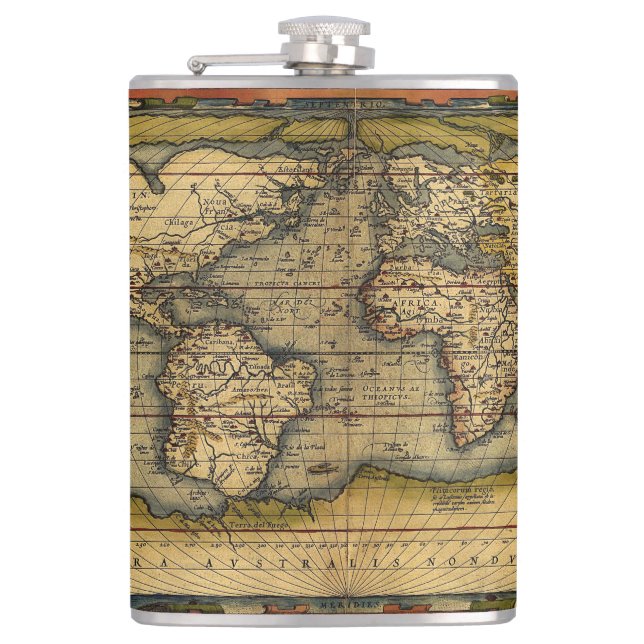 Old World Map Hip Flask (Front)