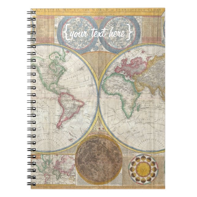 Old World Map In Double Hemispheres, 1794 Spiral Notebook (Front)