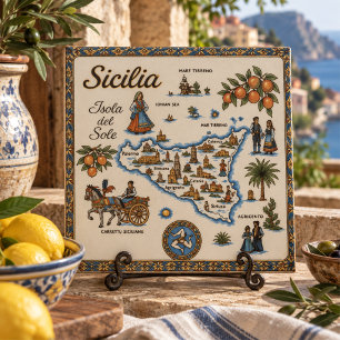 Old World Map of Sicily Tile