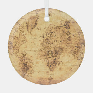 Old World Map: Stained Parchment Vintage Glass Tree Decoration