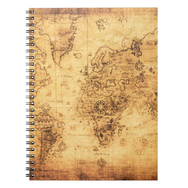 Old World Map: Stained Parchment Vintage Notebook (Front)