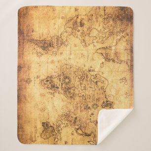Old World Map: Stained Parchment Vintage Sherpa Blanket