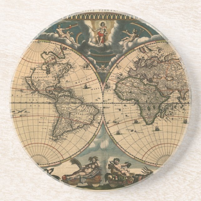 Old World Map Vintage Earth Gift Coaster (Front)