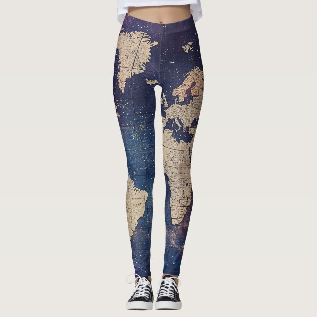 Old World Purple Celestial Star Map Leggings (Front)