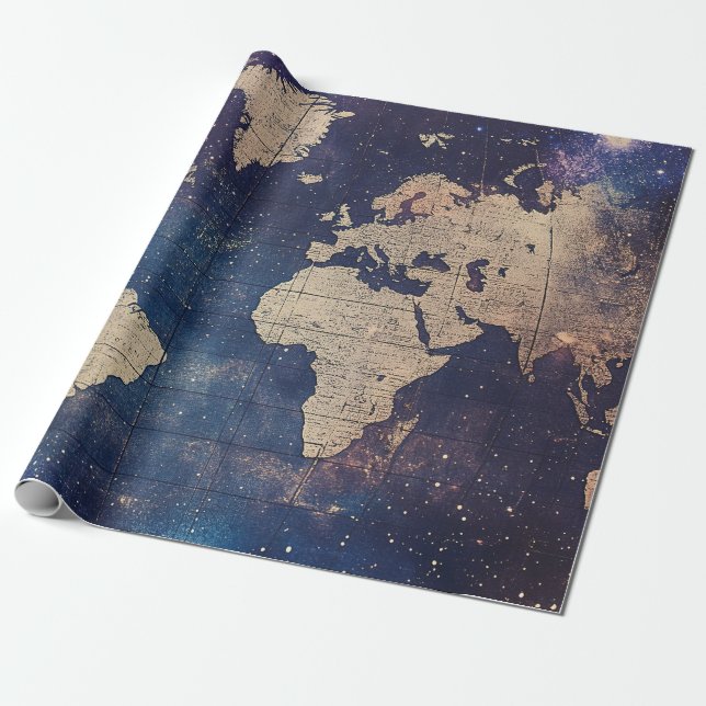 Old World Purple Celestial Star Map Wrapping Paper (Unrolled)