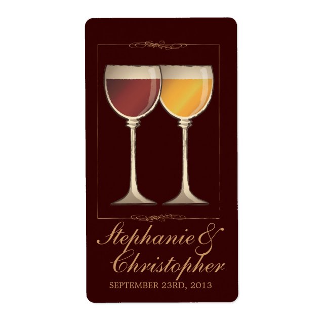 Old World Red & White Wine Glass Favour Labels (Front)