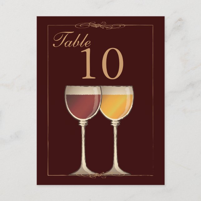 Old World Red & White Wine Glass Table Number Card (Front)