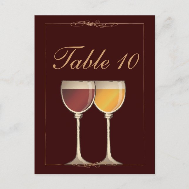 Old World Red & White Wine Glass Table Number Card (Front)