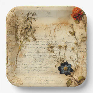 Old World Romantic Parchment Letter Paper Plate