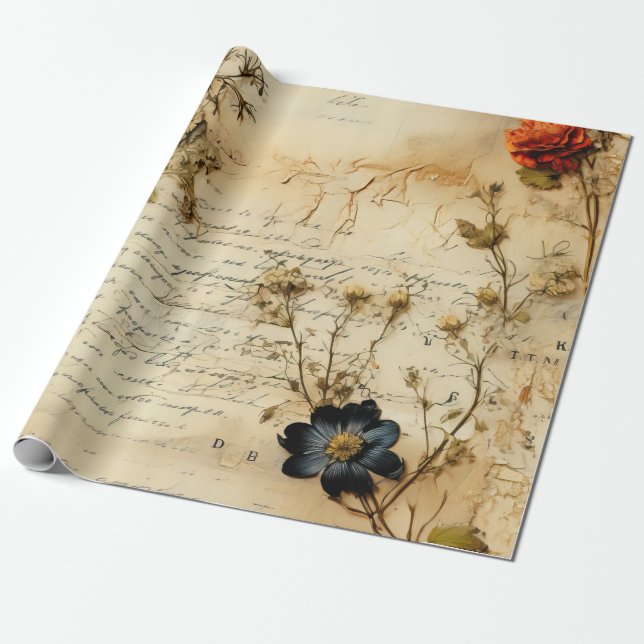 Old World Romantic Parchment Letter Wrapping Paper (Unrolled)