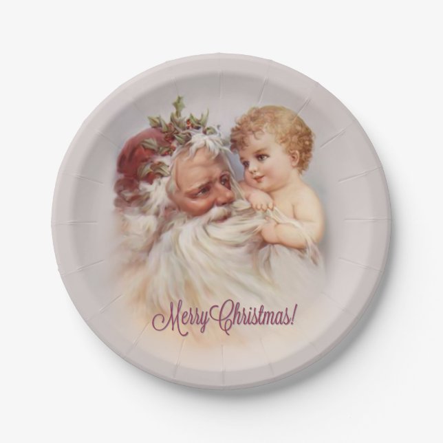 Old World Santa and Cherub  - Porcela Paper Plates (Front)