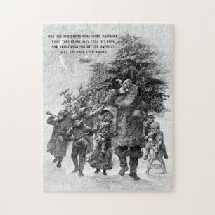 Old World Santa and Children Monochrome Jigsaw Puzzle