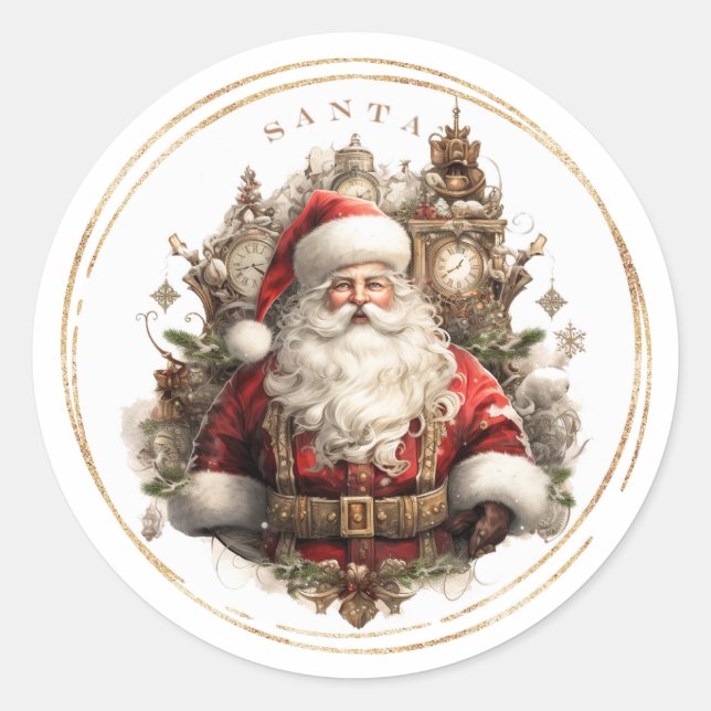 Old World Santa Christmas Classic Round Sticker (Front)