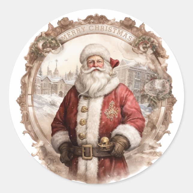 Old World Santa Christmas Classic Round Sticker (Front)