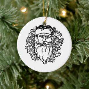 Old World Santa Circle Ceramic Tree Decoration