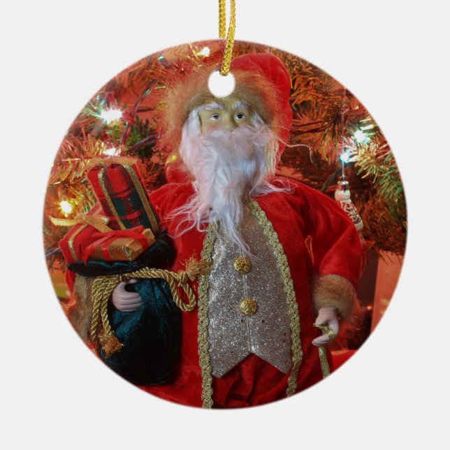 Old World Santa closeup Ceramic Tree Decoration (Front)