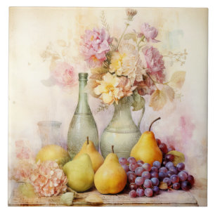 Old-world Style Still Life Ceramic Tile