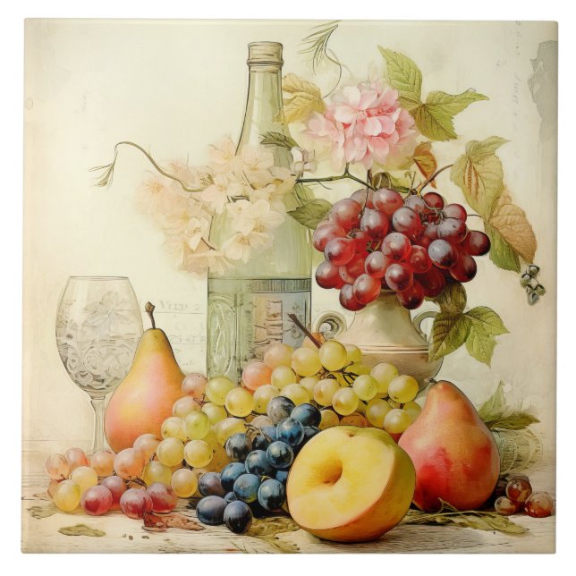 Old-world Style Still Life Ceramic Tile (Front)