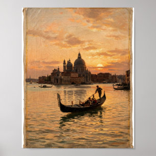 Old World Venice Canal Gondola Twilight II Poster