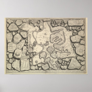 Old World Vintage Roman Map Drawing Poster