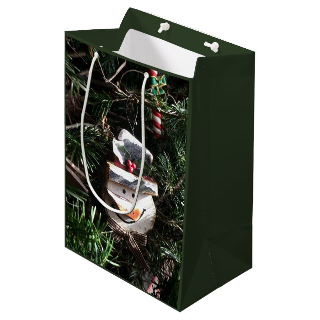 Old World Wooden Snowman Ornament  Medium Gift Bag (Front Angled)