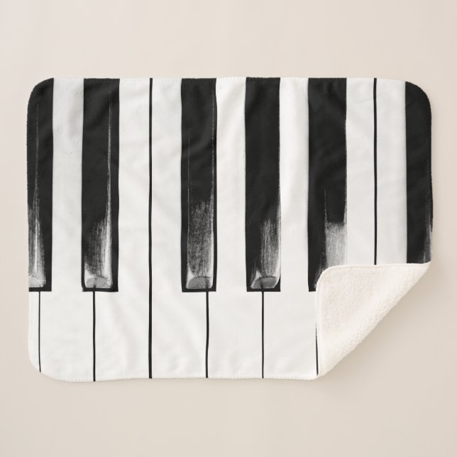 Old Worn Piano Keys Sherpa Blanket (Front (Horizontal))