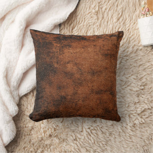 Old Worn Rustic Faux Leather Throw Pillow